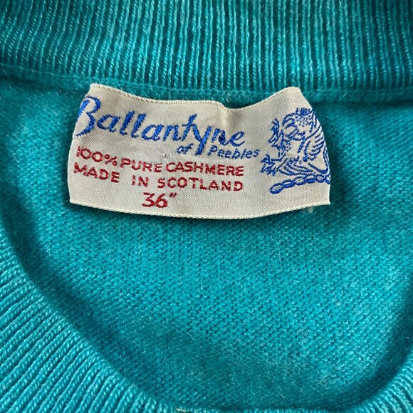 Vintage Ballantyne of Peebles Cashmere Cardigan Sweater Womens 36 Teal Turquoise - Picture 2 of 14